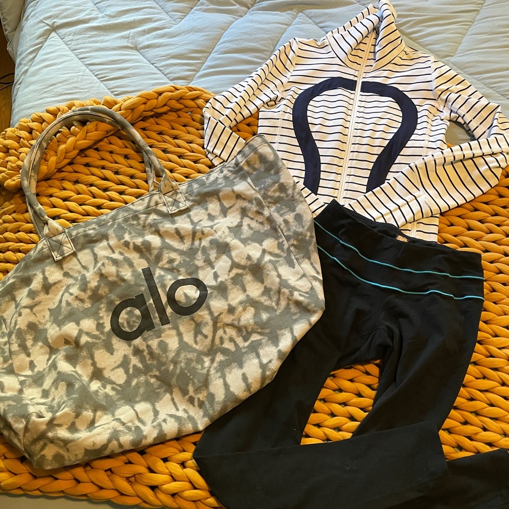 Alo bag and Lululemon zip- jacket